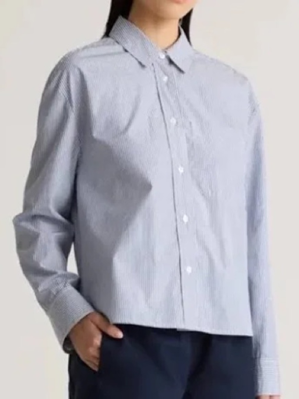 Quince 100% Organic Cotton Poplin Cropped Long Sleeve Shirt Size S NWOT